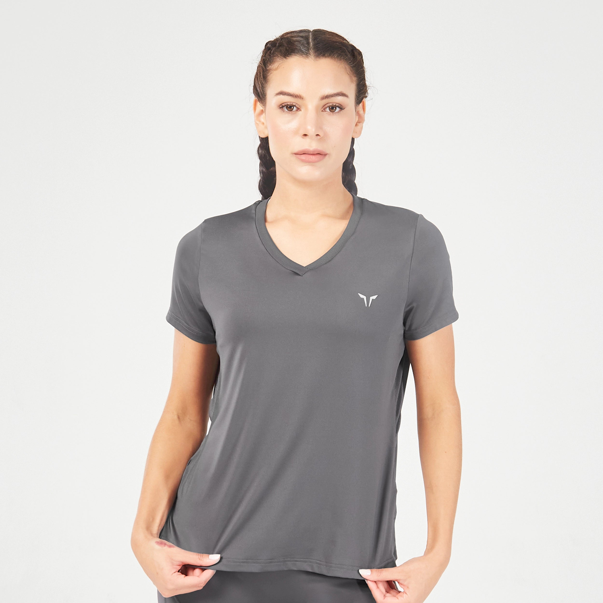 Yoga Tops for Stretching and Poses -Essential V-Neck Tee - Asphalt