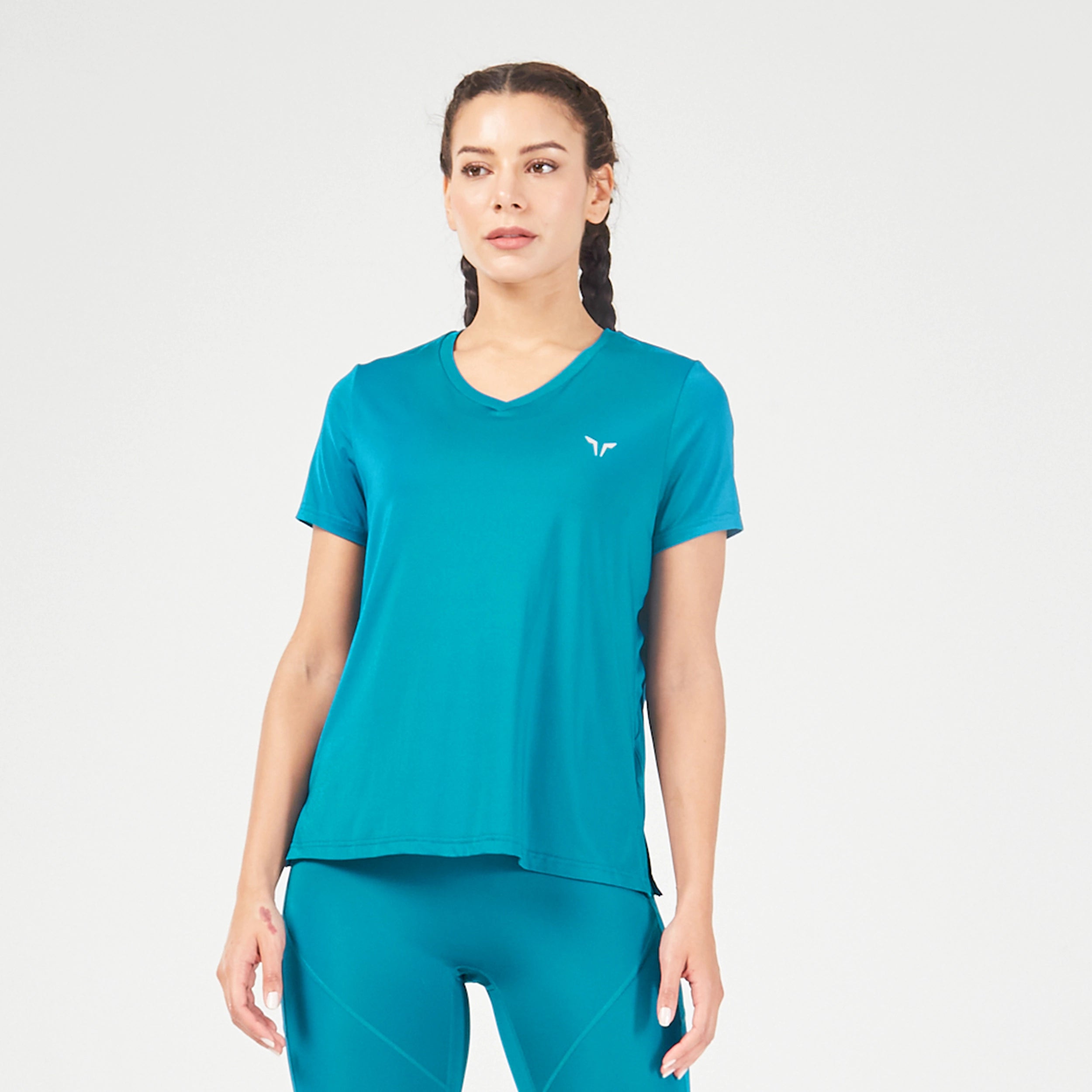 Loose Yoga Tops for Relaxing -Essential V-Neck Tee - Deep Lagoon