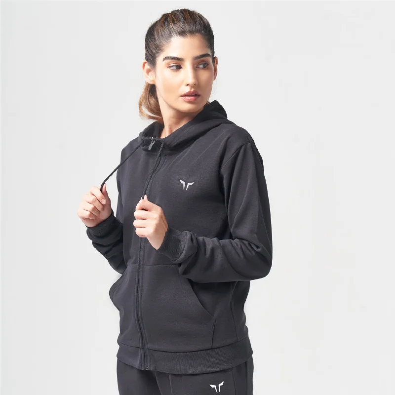 Women's Yoga Tops for Every Practice -Essential Zip Up Hoodie - Black
