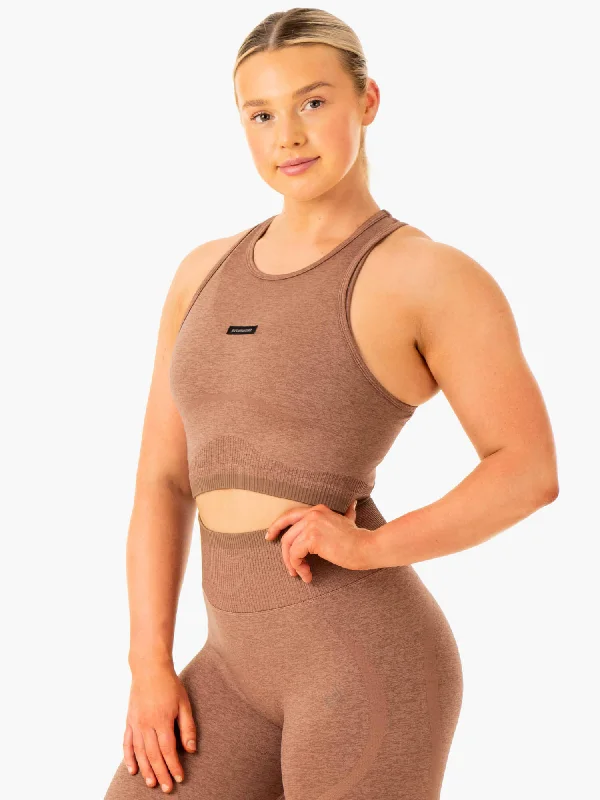 Comfortable Yoga Tops for High-Intensity Workouts -Excel Seamless Tank - Mocha Marl
