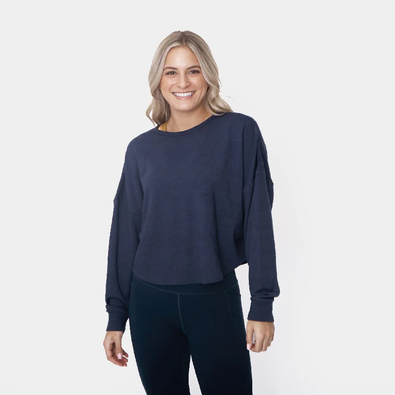 Yoga Tops for Movement and Flexibility -Exhale Long Sleeve - Navy