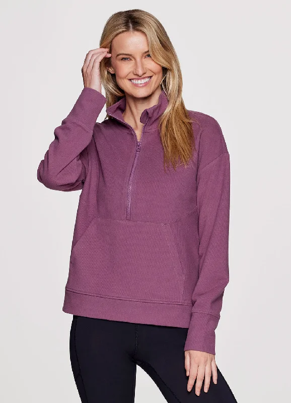 Yoga Tops for Hot Summer Days -Faith Textured Fleece 1/2 Zip Pullover