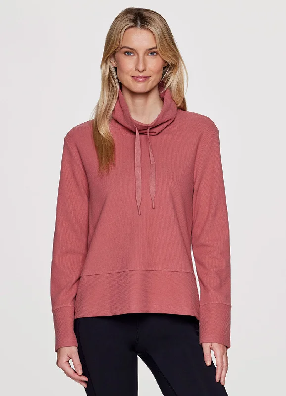 Yoga Tops for Light Yoga Practice -Faith Textured Fleece Cowl Neck Pullover