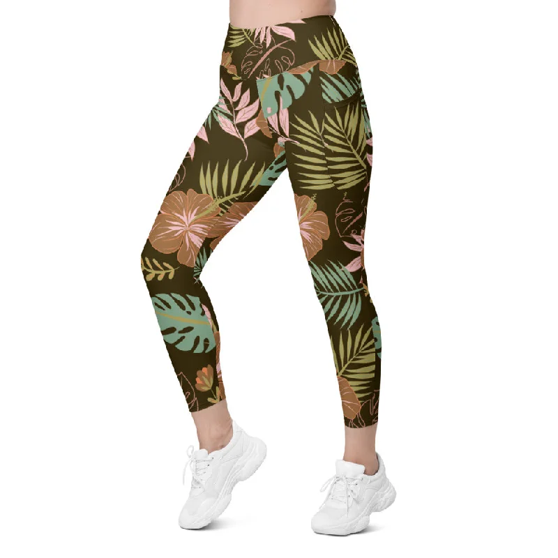Stylish and Functional Yoga Pants -Fall Floral Leggings with Pockets