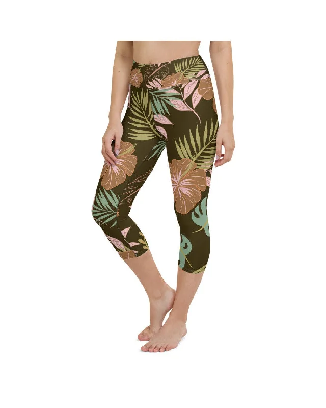 Yoga Pants for Hot Yoga -Fall Floral Yoga Capris