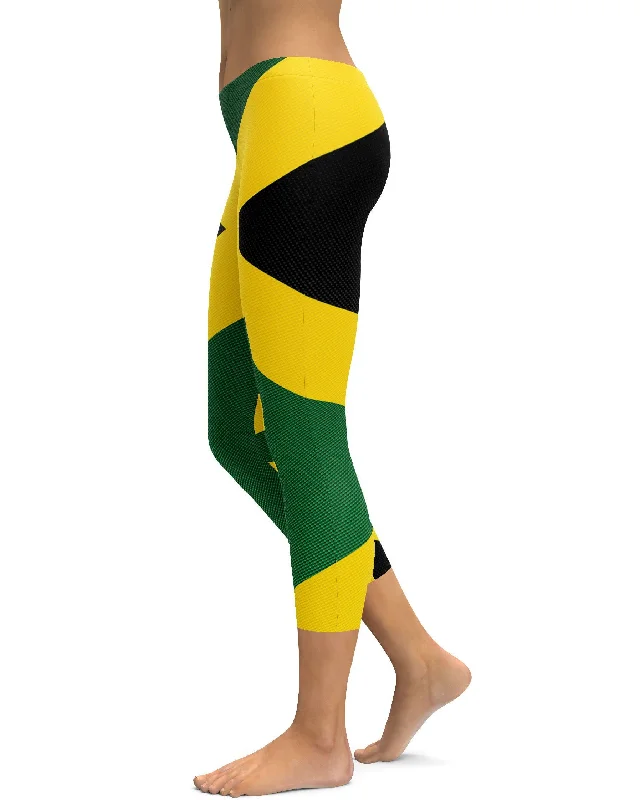 Comfortable Yoga Pants with High Waistband -Faux Carbon Jamaican Flag Capris
