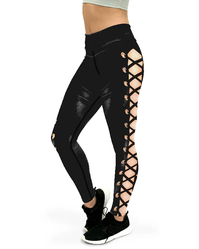 Seamless Fit Yoga Pants for Women -Faux Lace Up Yoga Pants