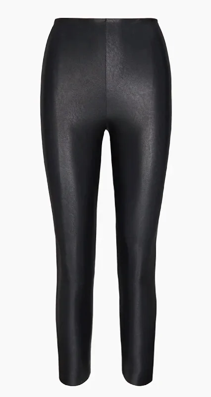 Performance Yoga Shorts for Intense Practice -Faux Leather 7/8 Legging In Black