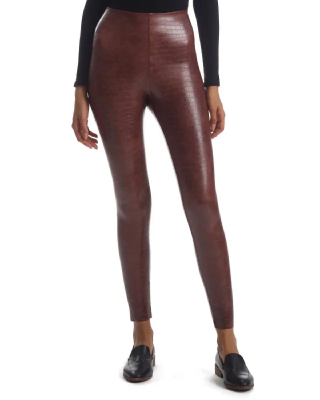 Yoga Shorts for Fitness and Mobility -Faux Leather Animal Legging In Brown Croc