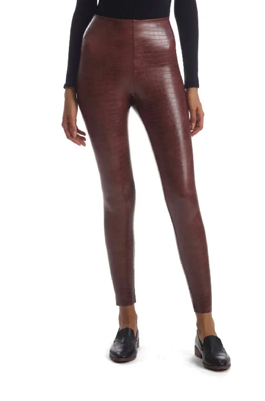 Breathable Yoga Shorts for Training -Faux Leather Animal Legging In Brown Croc