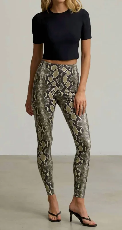 Yoga Shorts for Women’s Yoga Workouts -Faux Leather Animal Legging W Perfect Control In Neon Snake