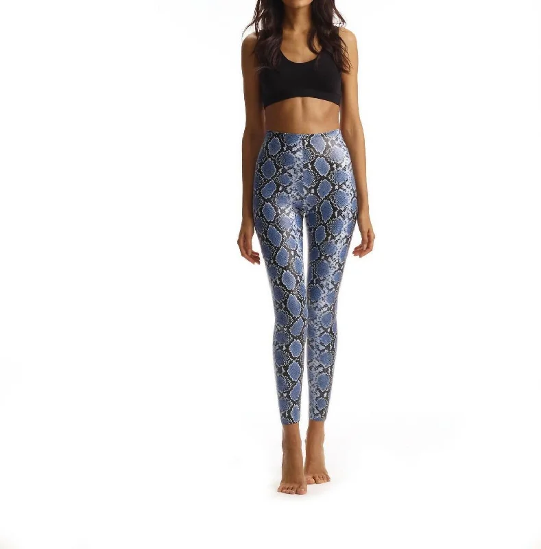 Yoga Shorts for Mobility and Strength -Faux Leather Animal Print Legging In Blue Snake Yoga Shorts for Mobility and Strength -Faux Leather Animal Print Legging In Blue Snake