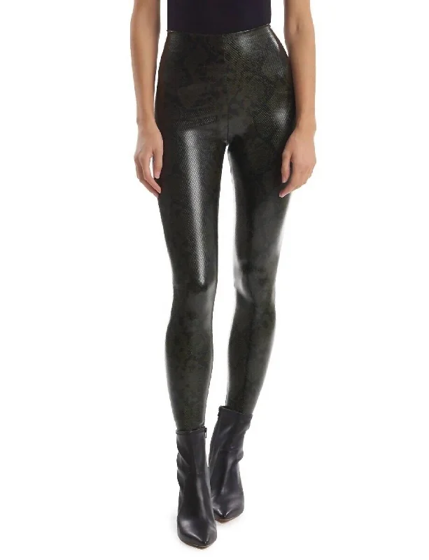 Yoga Shorts for Hot and Comfortable Weather -Faux Leather Animal Print Legging In Moss Snake Yoga Shorts for Hot and Comfortable Weather -Faux Leather Animal Print Legging In Moss Snake