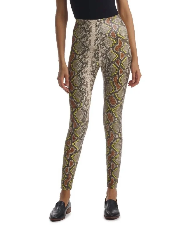 Stretchy Yoga Shorts for Core Workouts -Faux Leather Animal Print Legging In Neon Snake Stretchy Yoga Shorts for Core Workouts -Faux Leather Animal Print Legging In Neon Snake