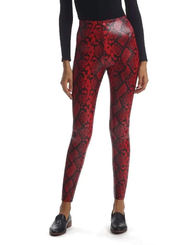 Yoga Shorts for Full Flexibility Training -Faux Leather Animal Print Legging In Red Snake Yoga Shorts for Full Flexibility Training -Faux Leather Animal Print Legging In Red Snake