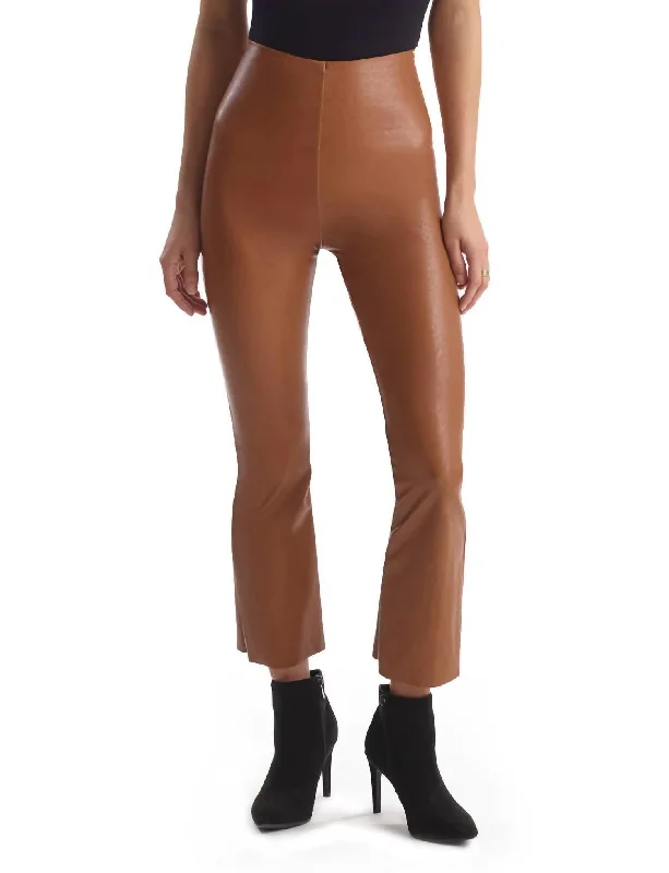 Performance Yoga Shorts for Women -Faux Leather Crop Flare Legging In Cocoa