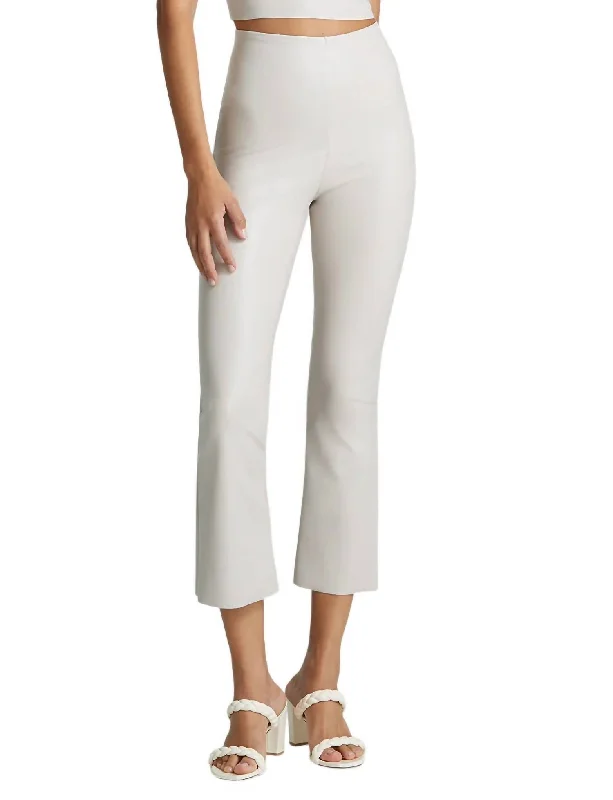 Women's Yoga Shorts for Increased Flexibility -Faux Leather Cropped Flare Leggings In Porcelain Women's Yoga Shorts for Increased Flexibility -Faux Leather Cropped Flare Leggings In Porcelain