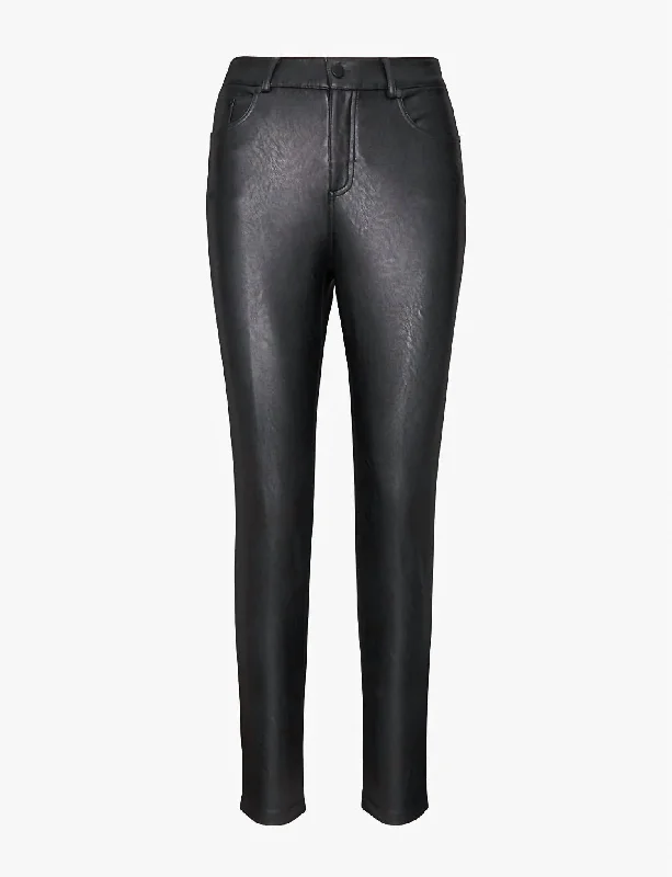 High-Waisted Yoga Shorts for Comfort -Faux Leather Five Pocket Pant Slg69 In Black