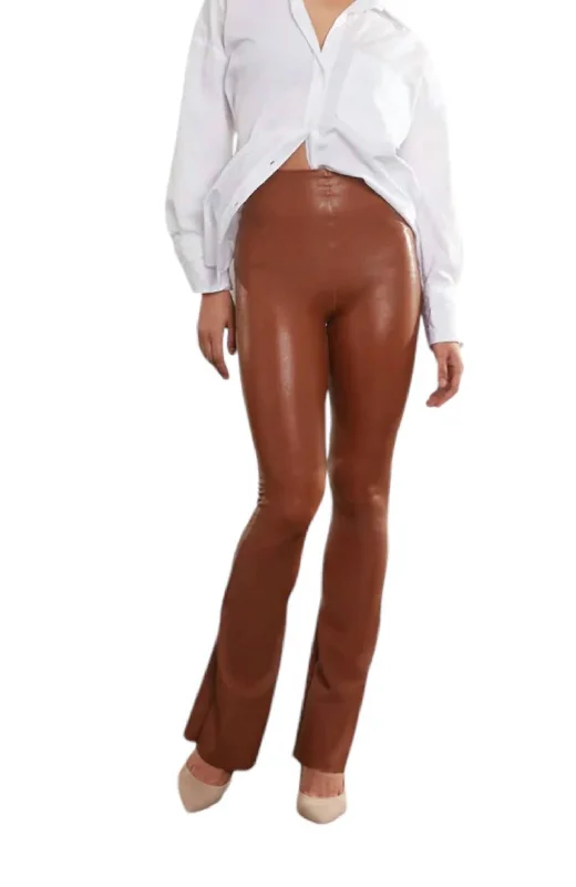 Yoga Shorts for Daily Flexibility Training -Faux Leather Flare Legging In Cocoa