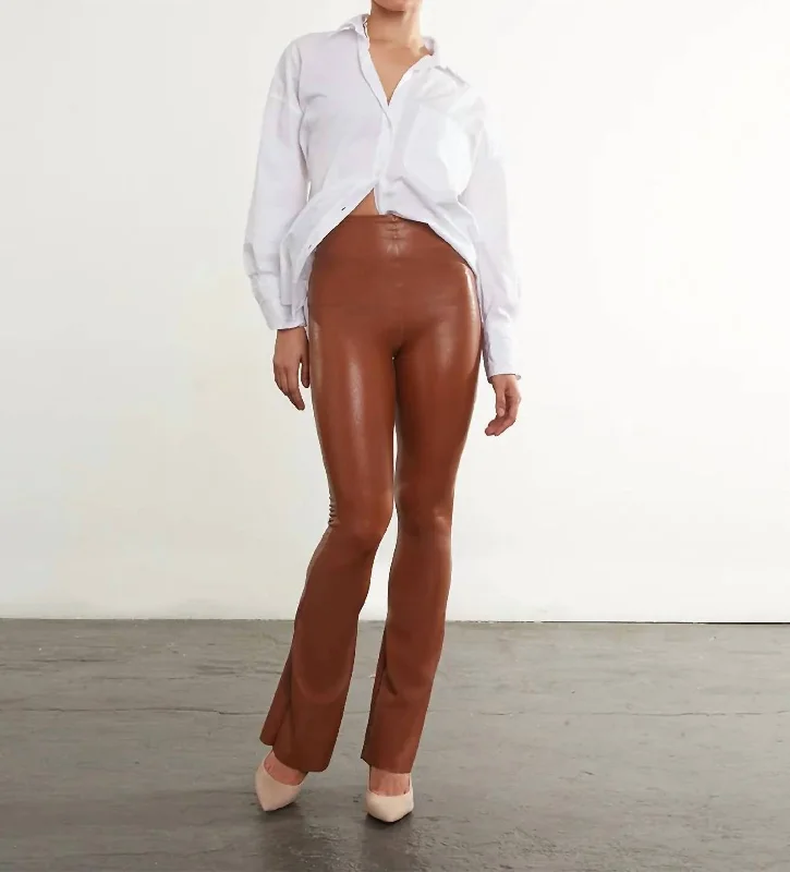 Yoga Shorts for Recovery -Faux Leather Flared Legging In Cognac
