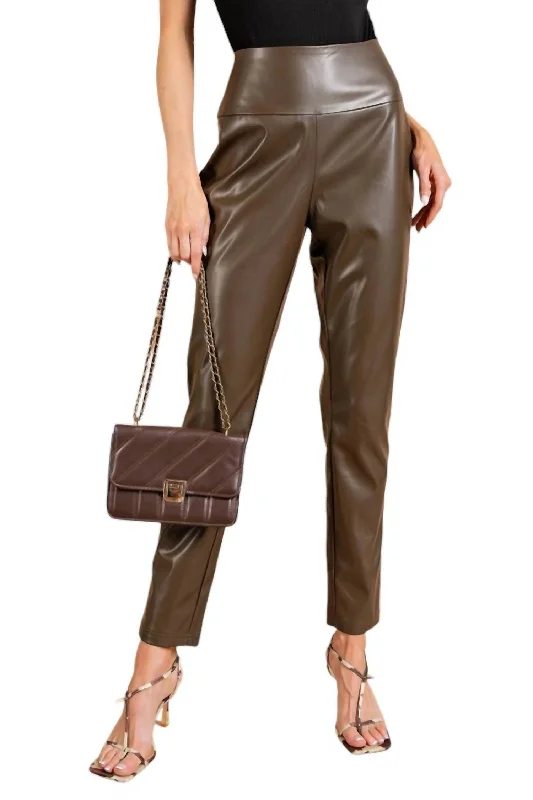 Yoga Shorts for Deep Flexibility Training -Faux Leather High Waist Leggings In Olive