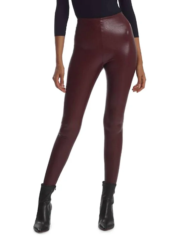 Yoga Shorts for Toning and Sculpting -Faux Leather Legging In Oxblood