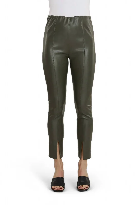 Women's Yoga Shorts with Tummy Control -Faux Leather Leggings In Army