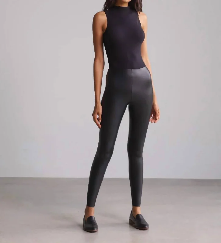 Yoga Shorts for Stretching Poses -Faux Leather Leggings In Black