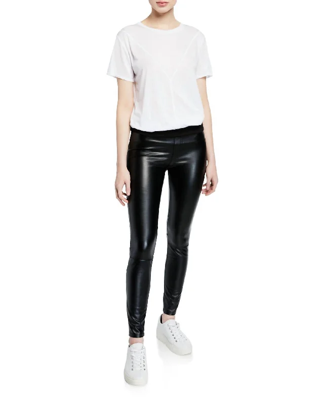 Performance Yoga Shorts with Pockets -Faux Leather London Pant In Black