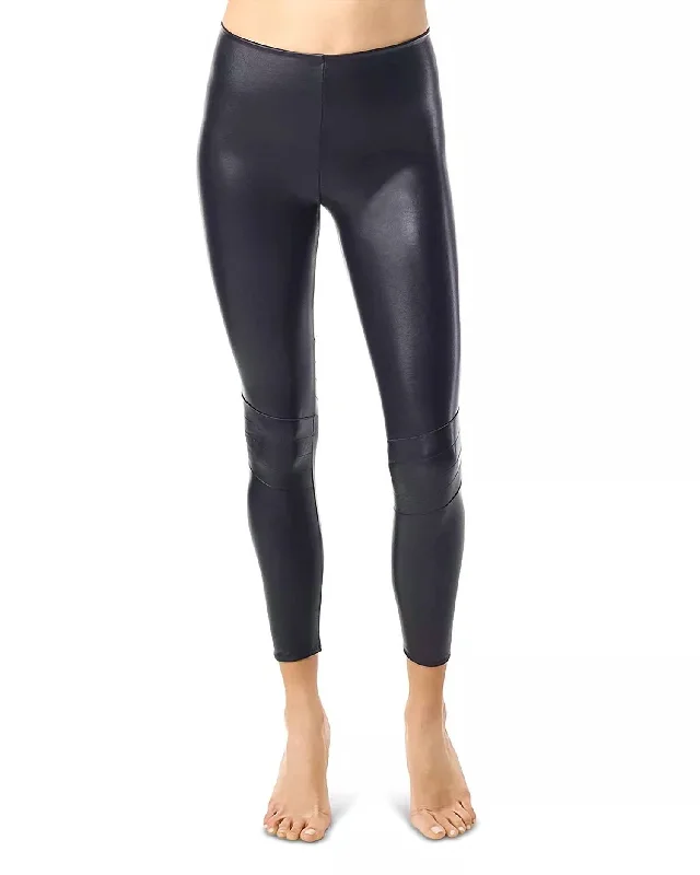 Yoga Shorts for Fitness and Flexibility -Faux Leather Moto Legging In Black