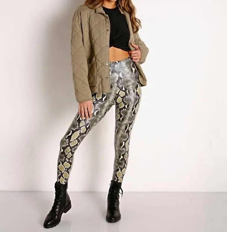 Women's Yoga Shorts for Flexibility -Faux Leather Perfect Control Leggings In Snakeskin Women's Yoga Shorts for Flexibility -Faux Leather Perfect Control Leggings In Snakeskin
