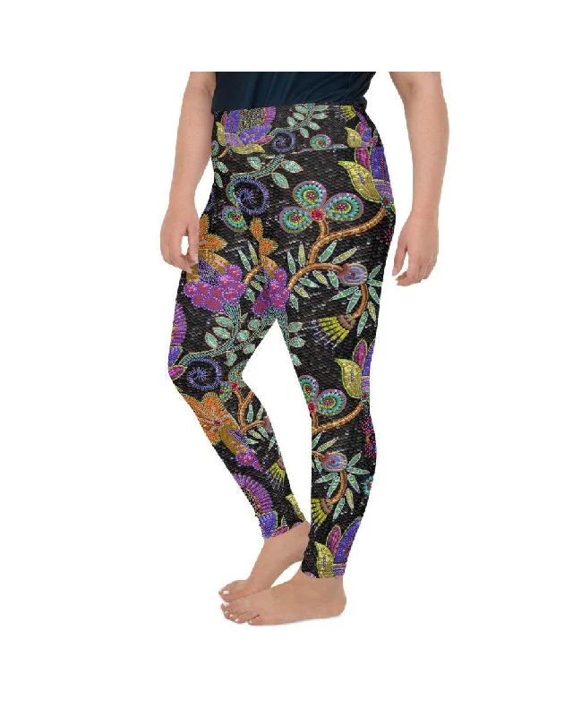Compression Yoga Pants -Faux Paillette Flower Plus Size Leggings