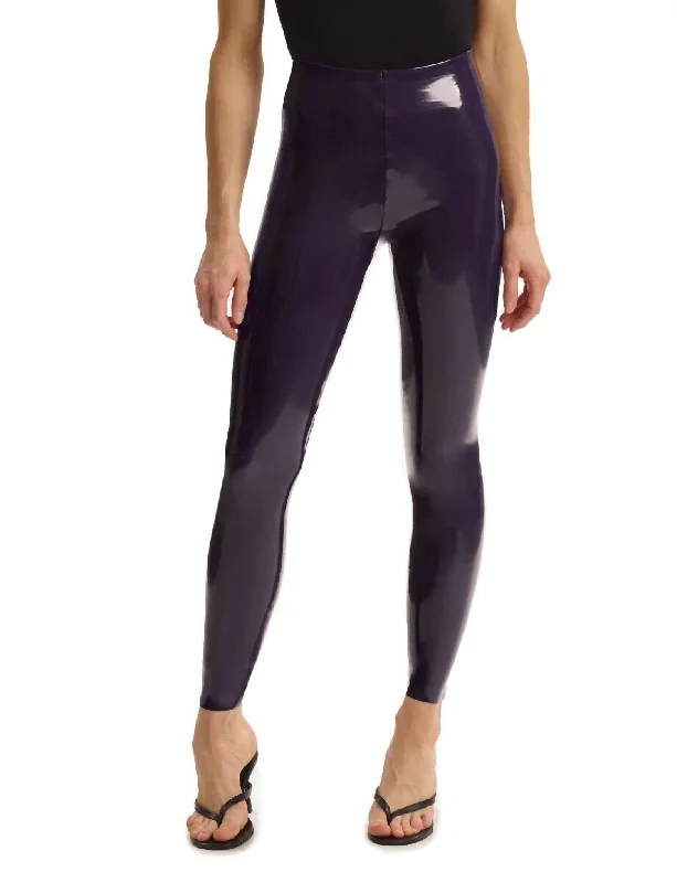 Comfortable Yoga Shorts for Full Mobility -Faux Patent Leather Legging In Aubergine