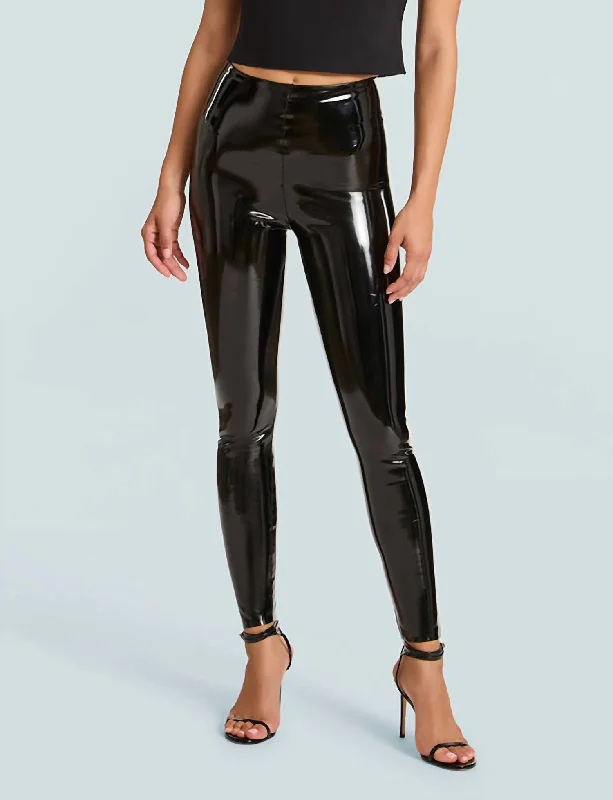 Yoga Shorts for Women with Comfort Fit -Faux Patent Leather Legging In Black