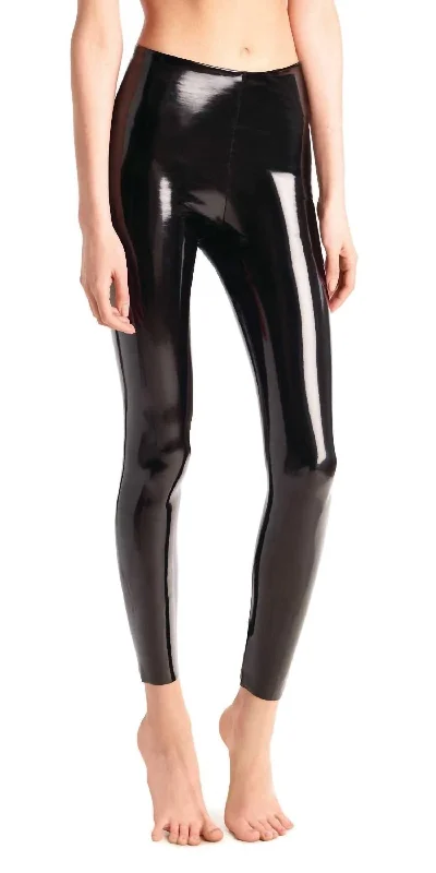Yoga Shorts for Comfort and Support -Faux Patent Leather Legging In Black