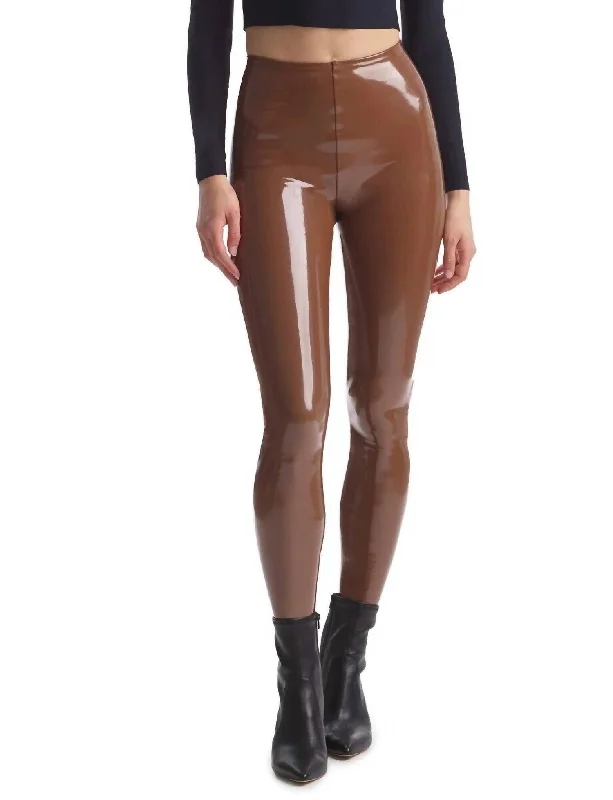Yoga Shorts for Deep Stretching Poses -Faux Patent Leather Legging In Cinnamon