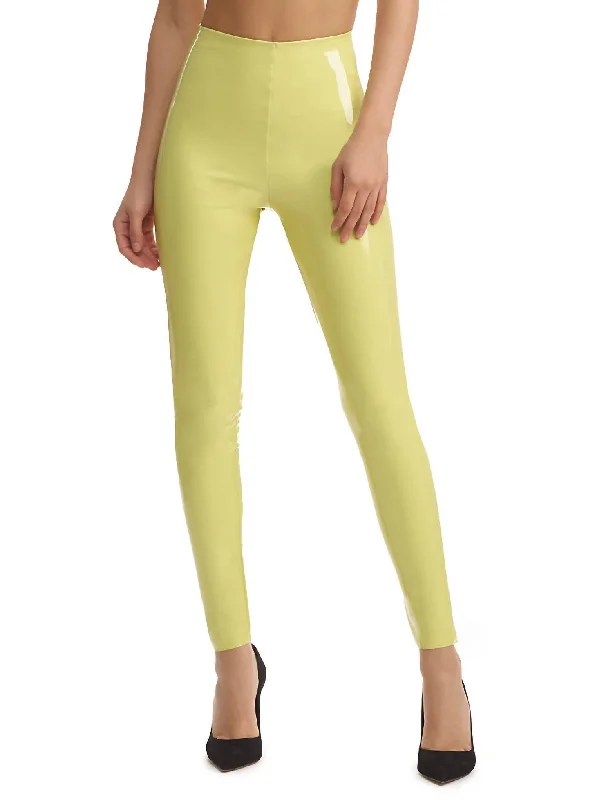 Yoga Shorts for Pilates and Core Strength -Faux Patent Leather Legging In Limeade