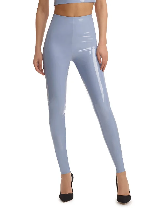 Yoga Shorts for Daily Flexibility -Faux Patent Leather Legging In Vintage Blue