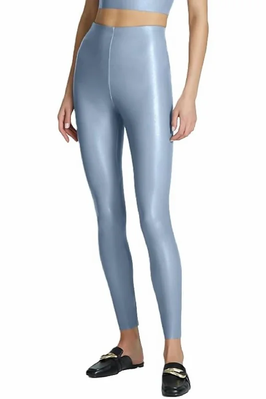 Yoga Shorts for Fitness and Recovery -Faux Patent Legging In Blue