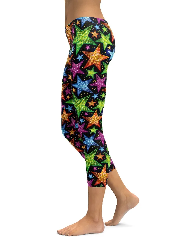 Yoga Pants for Stretching and Poses -Faux Sequin Stars Capris