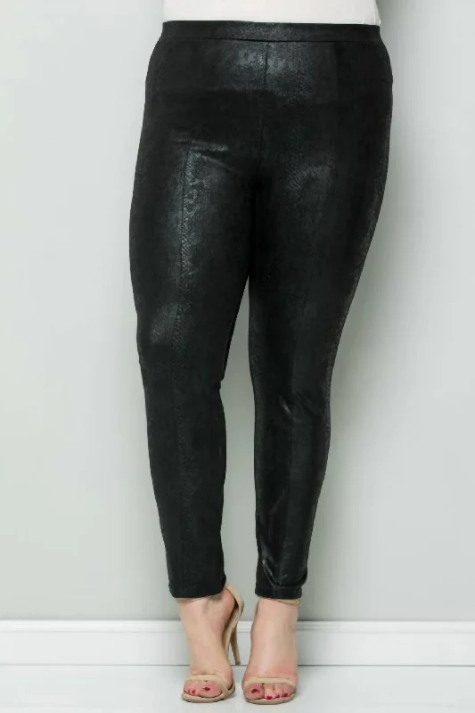 High-Waisted Yoga Shorts for Body Contouring -Faux Suede Snake Skin Plus Leggings In Black