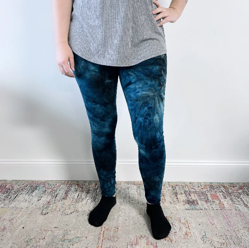 Soft Fit Yoga Pants -Extra Wide-Waist Leggings • Blue Dyed