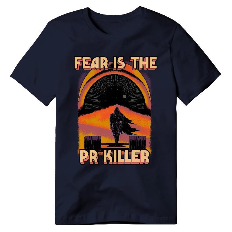 Yoga Tops for Softness and Comfort -FEAR IS THE PR KILLER (NAVY BLUE PREMIUM OVERSIZED TEE)
