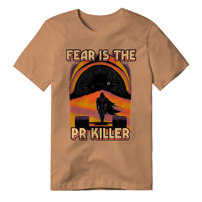 Yoga Tops for Increased Flexibility -FEAR IS THE PR KILLER (SAND PREMIUM OVERSIZED TEE)