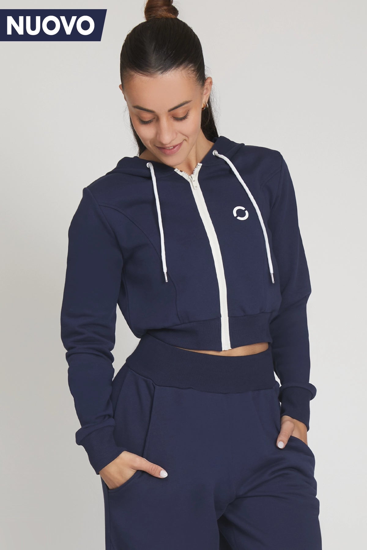 Yoga Tops for Strength Training and Poses -Felpa Crop Con Cappuccio Ikonic FW 24/25 Blu Notte