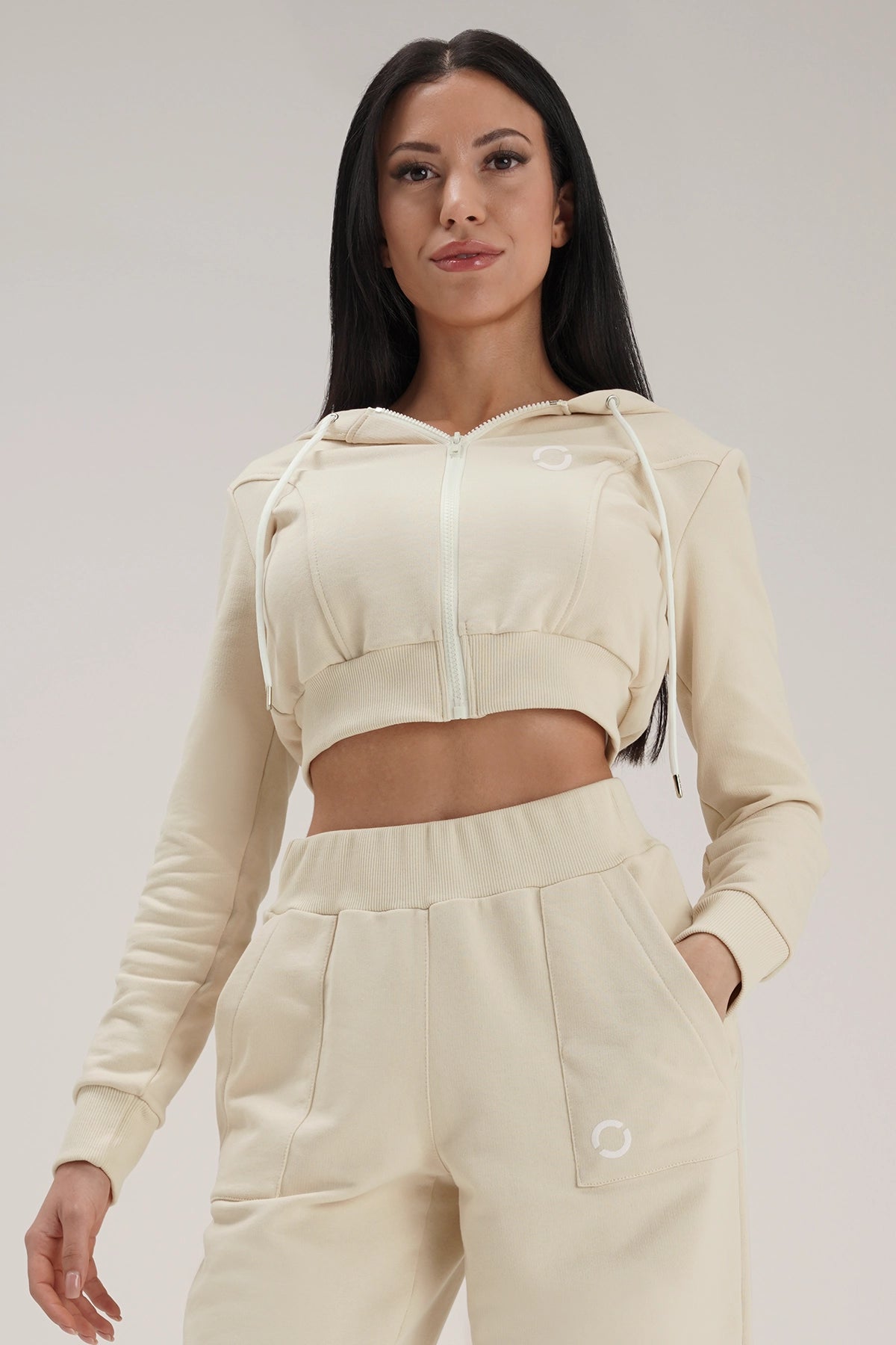 Stylish Yoga Tops for Fitness and Flexibility -Felpa Crop Con Cappuccio Ikonic SS 24 Burro