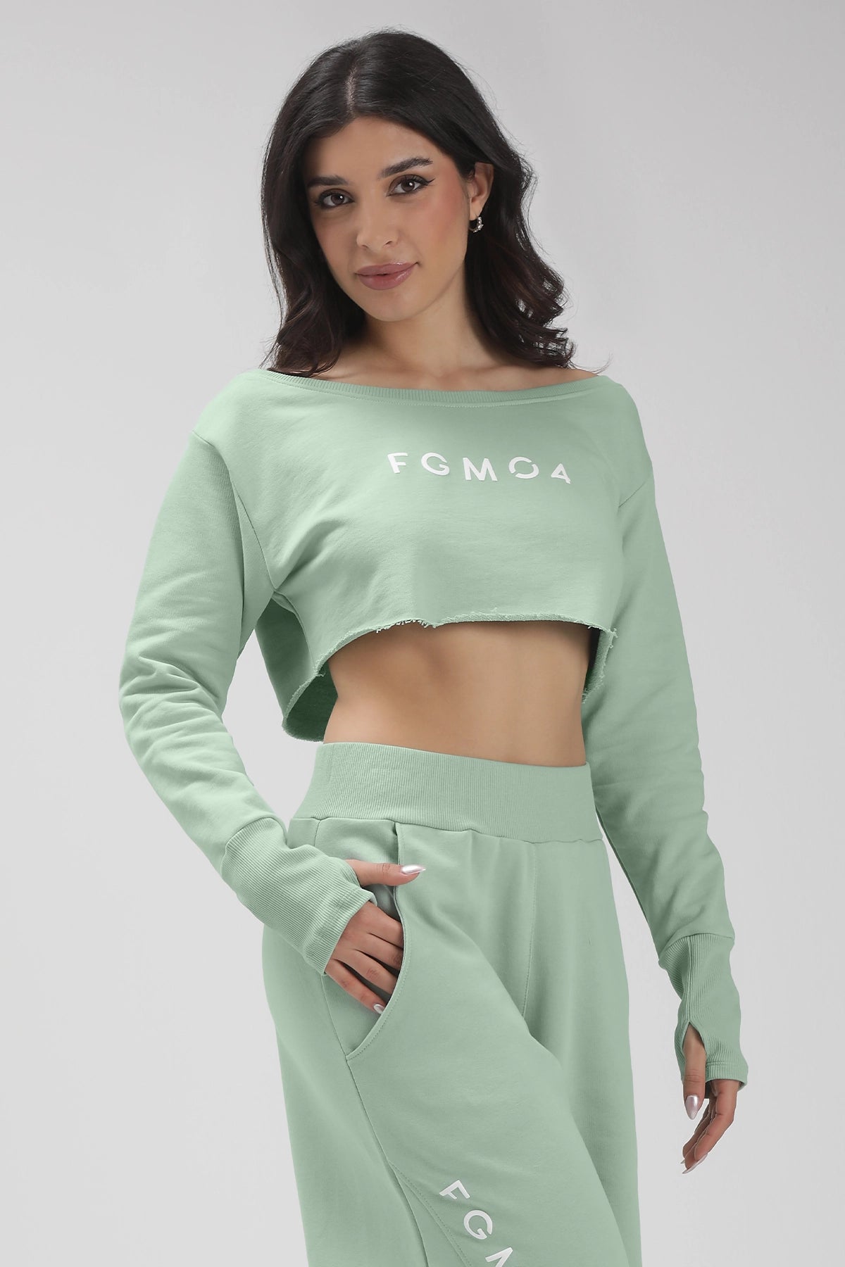 Yoga Tops for Hot Weather -Felpa Mini Crop Ikonic SS24 Verde Menta