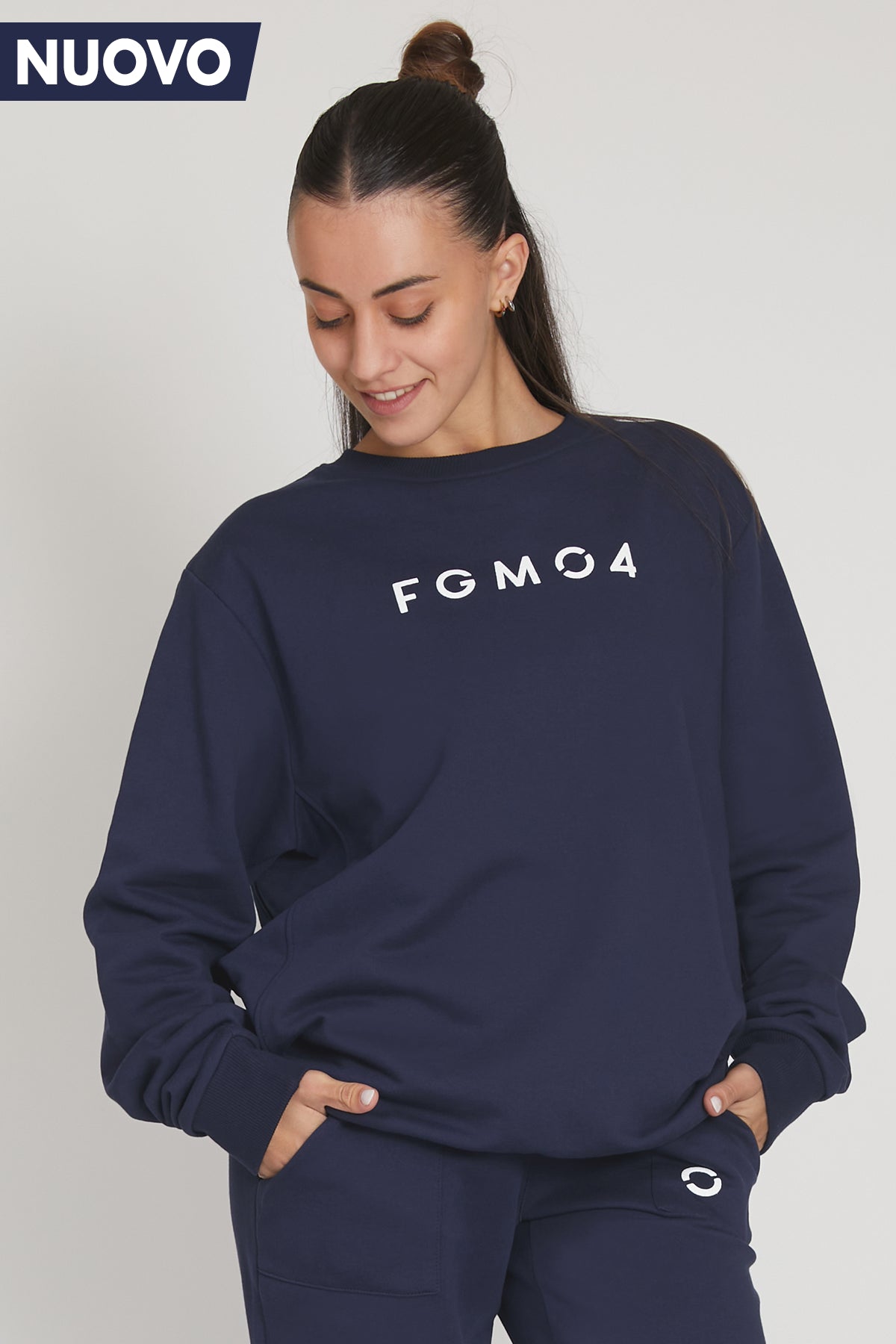 Women's Yoga Tops with Soft and Stretchy Fabric -Felpa Over Ikonic FW 24/25 Blu Notte