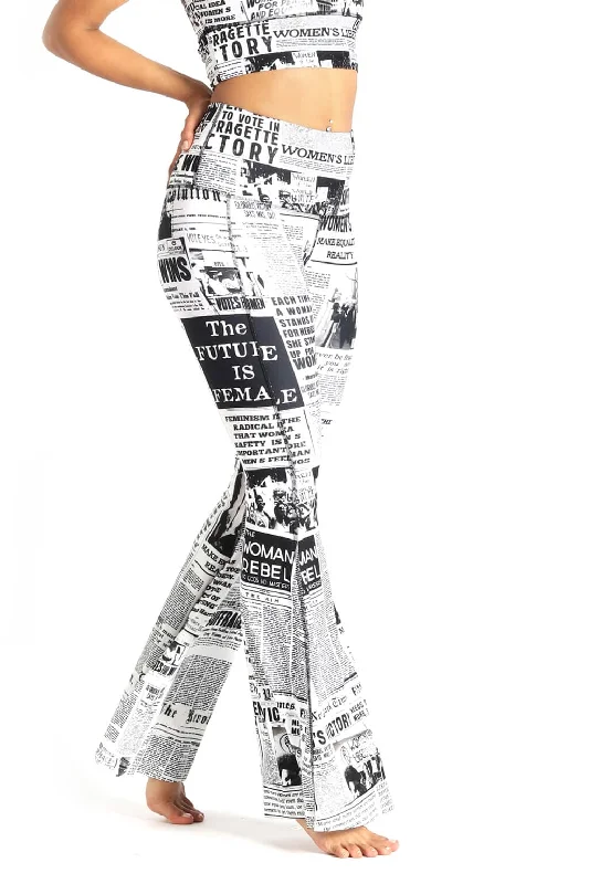High-Waisted Yoga Pants -Feminist News Printed Bell Bottoms
