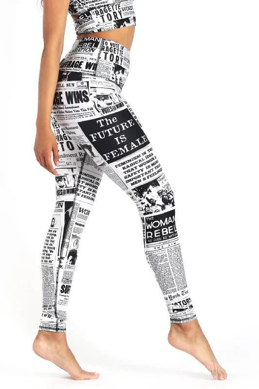 Women's Full-Length Yoga Pants -Feminist News Printed Yoga Leggings